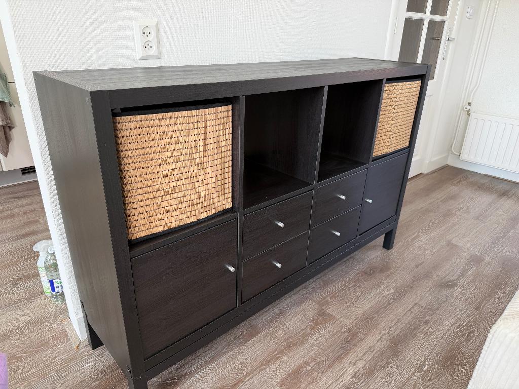 IKEA kast zwart rotan riet lades dressoir opbergkast, Ophalen, Zo goed als nieuw