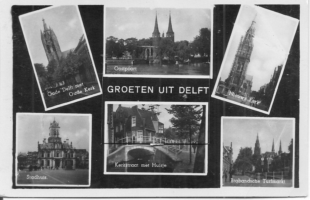 Oude ansichtkaart 'Groeten uit Delft' - Luikje, Ophalen of Verzenden, 1960 tot 1980, Ongelopen, Zuid-Holland