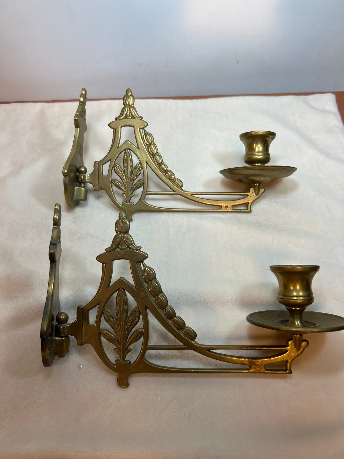 Antieke koperen wandkandelaars (set van 2), Ophalen of Verzenden, Koper of Brons