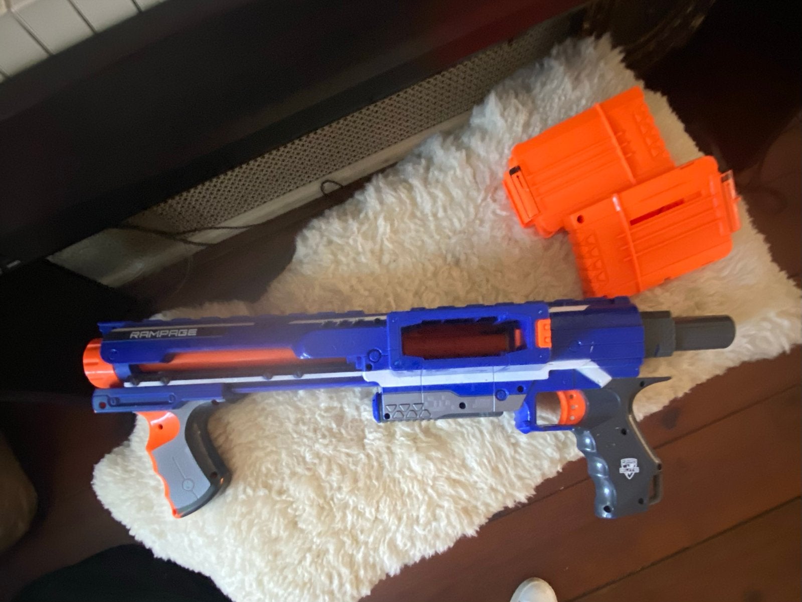 Nerf N-Strike Elite Rampage Blaster met magazijnen, Ophalen of Verzenden, Gebruikt, Jongen of Meisje