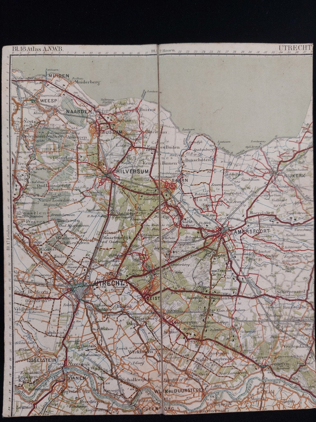 18 / Utrecht en omgeving plattegrond uit Atlas ANWB 1920, Gelezen, ANWB, Ophalen of Verzenden, Landkaart