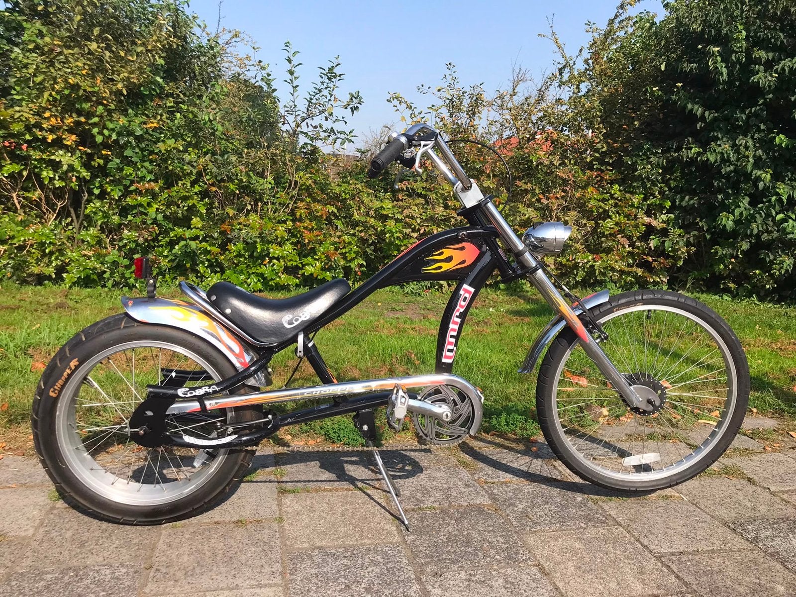 Unieke Chopper Fiets - Zwart met Vlammen als Schwinn Stingr., Ophalen, Staal, Velgrem, Zo goed als nieuw