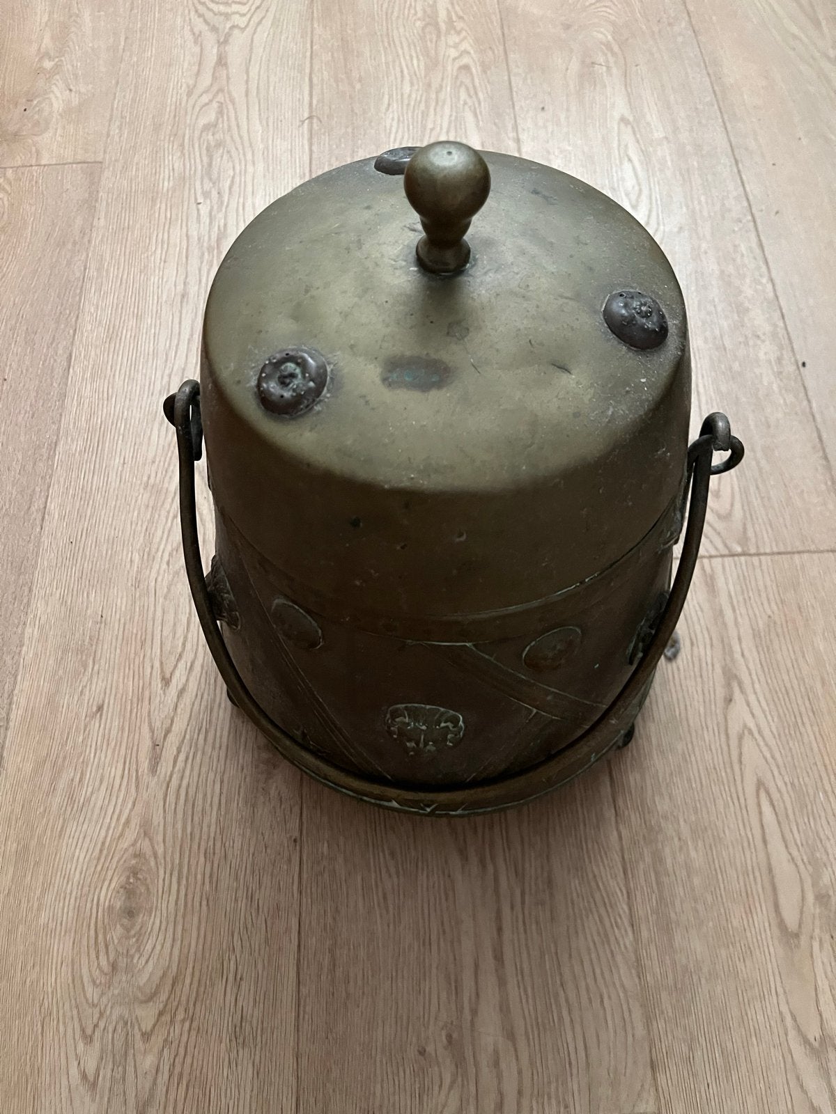 Antieke koperen/bronzen pot met deksel en handvatten, Ophalen of Verzenden, Koper
