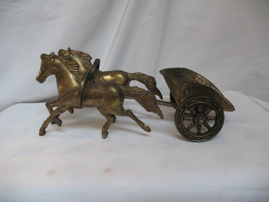 Sculpture Paard en wagen Koper Messing Zolderopruiming, Ophalen of Verzenden