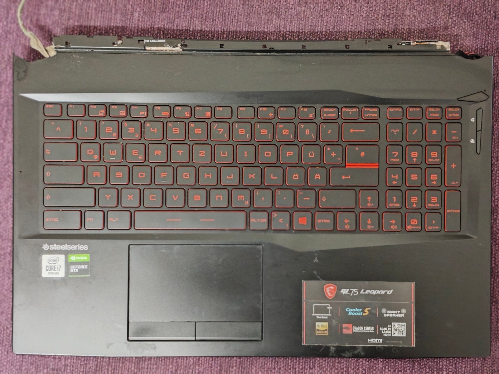 MSI GL75 Leopard onderkant + moederbord (i7/GTX), Ophalen of Verzenden, Niet werkend, Intel, DDR3