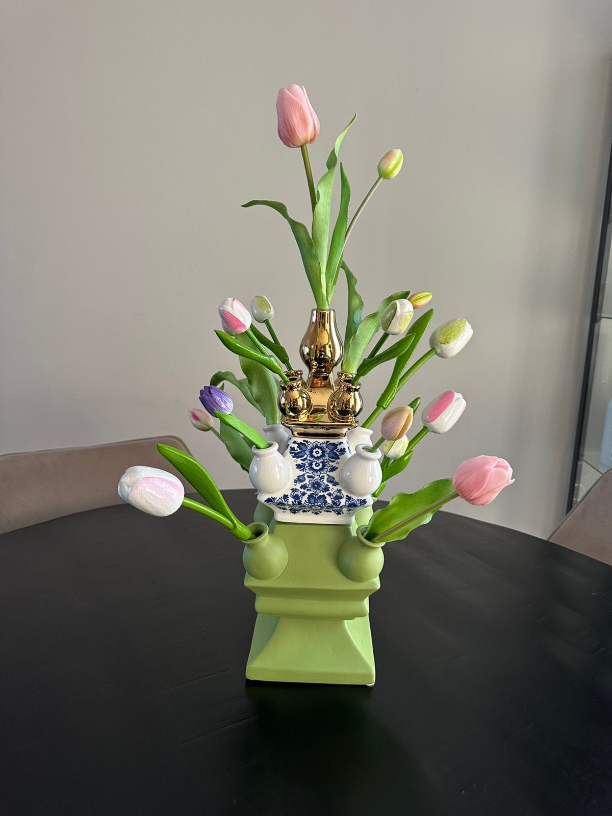Heinen Delft Stapegelkte tulpenvaas, Ophalen of Verzenden