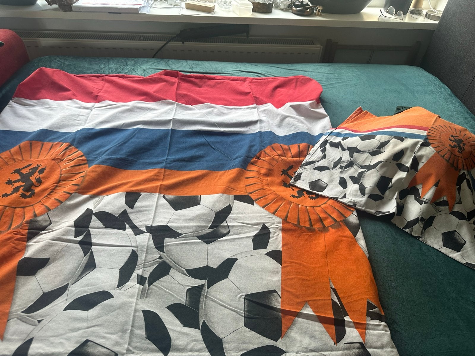 Oranje een persoon voetbal dekbedovertrek, Gebruikt, Meerkleurig, Dekbedovertrek, Katoen