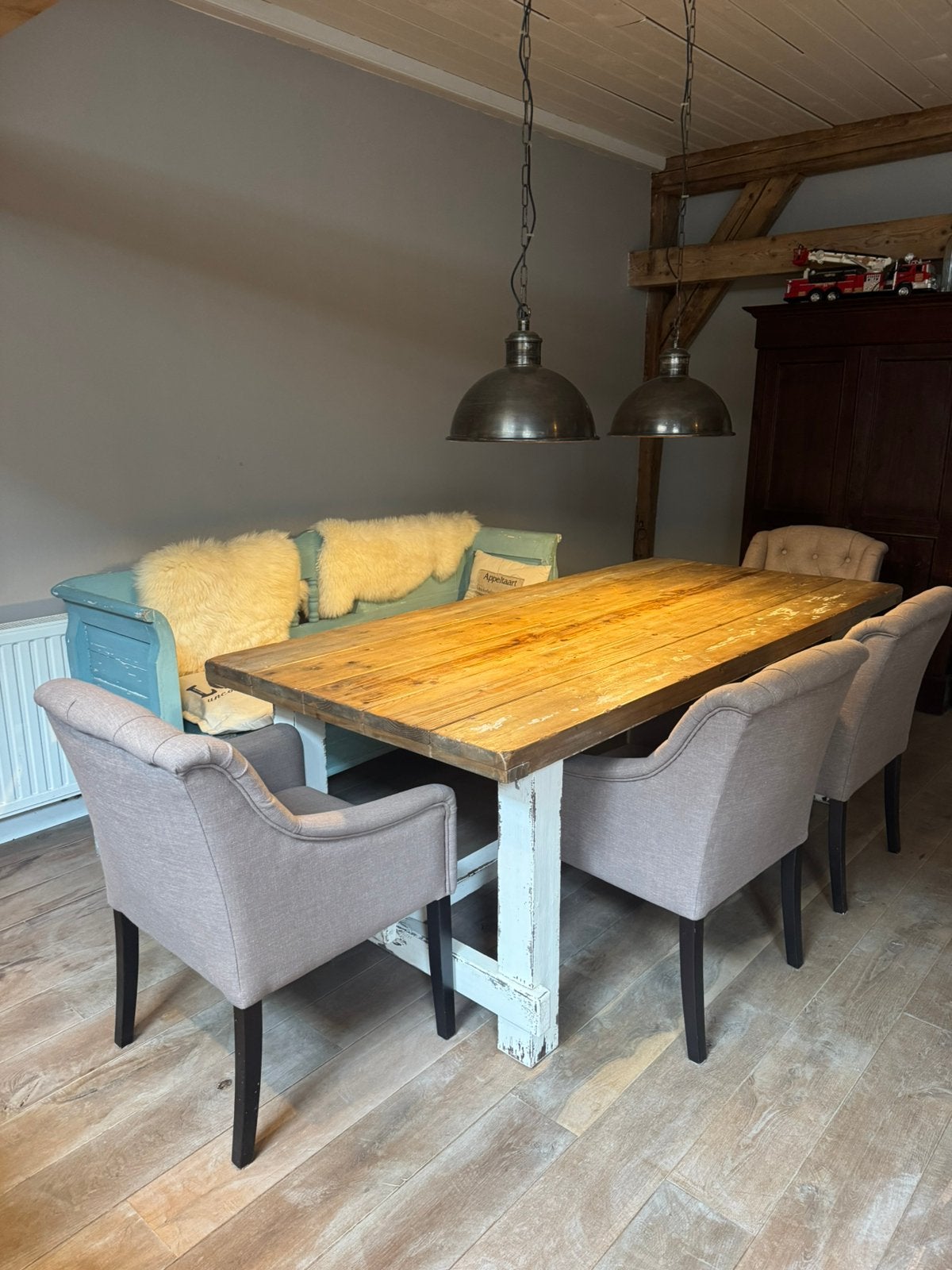 Stoere landelijke eettafel van hout 220x100cm, Ophalen, 200 cm of meer, 50 tot 100 cm, Zo goed als nieuw