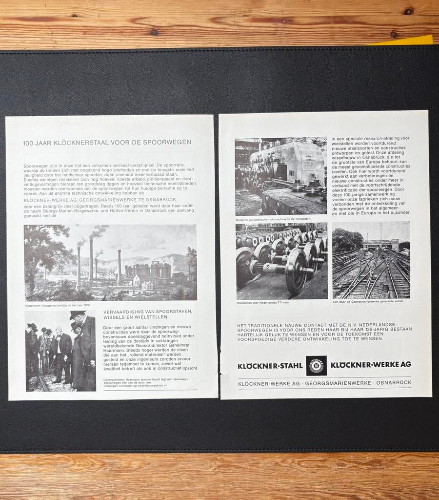 Advertentie Klöckner-Stahl ‘100 jaar voor spoowegen’ (1964), Verzamelen, Spoorwegen en Tramwegen, Ophalen of Verzenden, Gebruikt