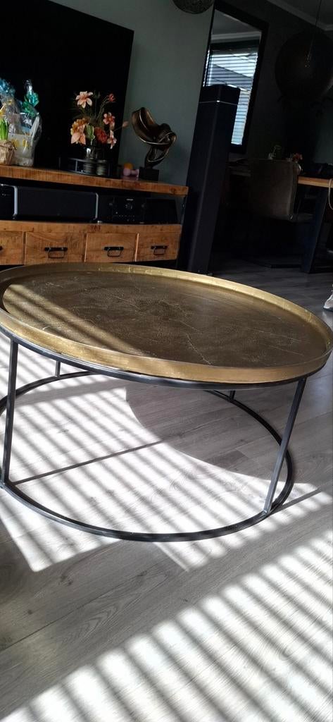 Lifestyle Northland Salontafel goud 90cm metaal, Ophalen, 50 tot 100 cm, Rond, 50 tot 100 cm