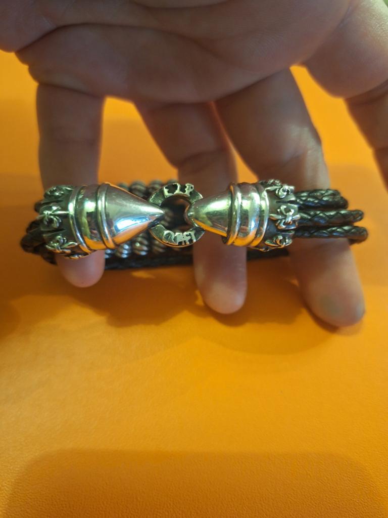 Mooie ElfCraft zilver en leren armband met fleur de lis, Leer, Ophalen of Verzenden, Zo goed als nieuw, Met bedels of kralen