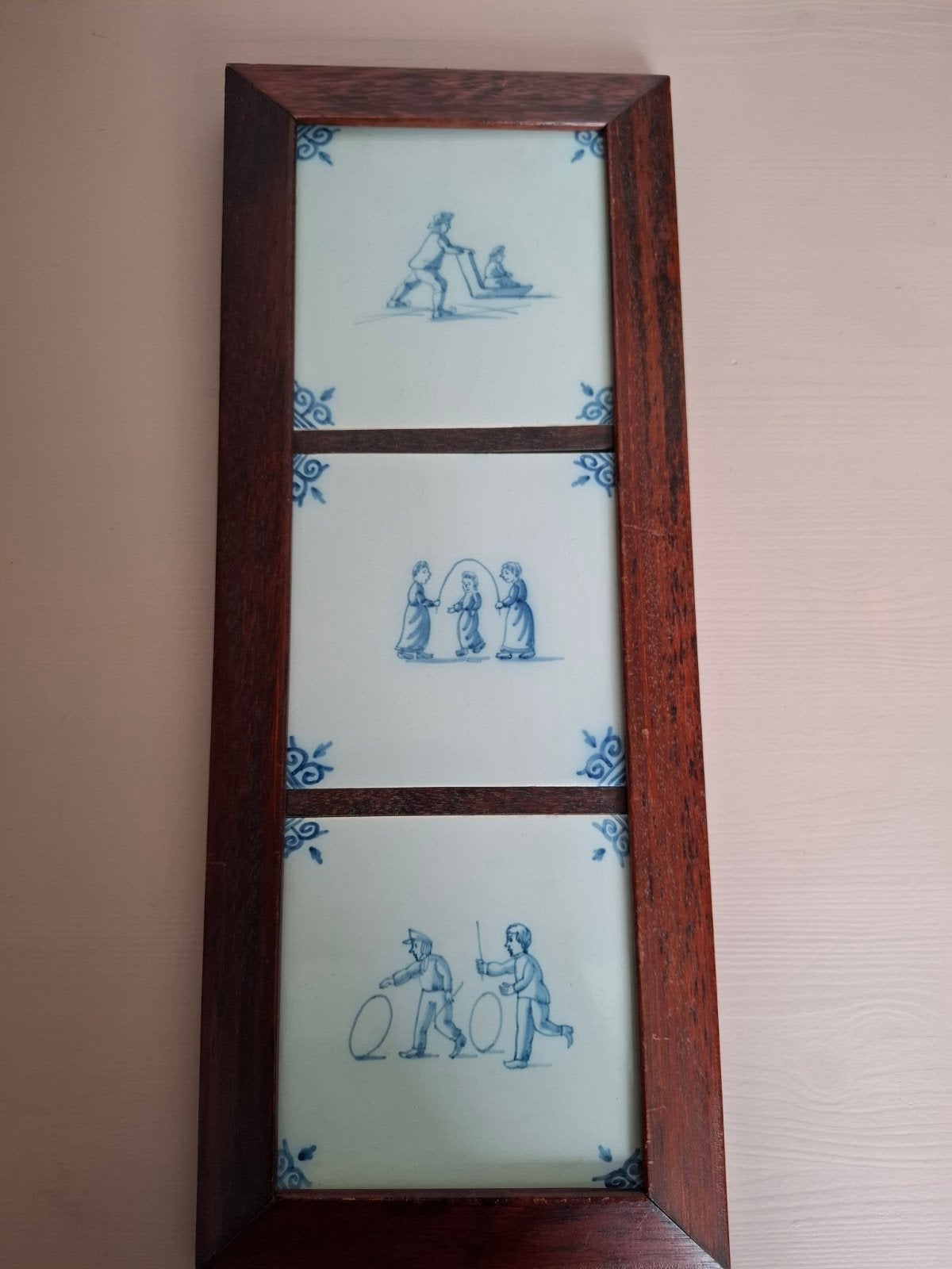 Antieke Delfts Blauwe Tegeltableau - spelende Kinderen, Ophalen of Verzenden