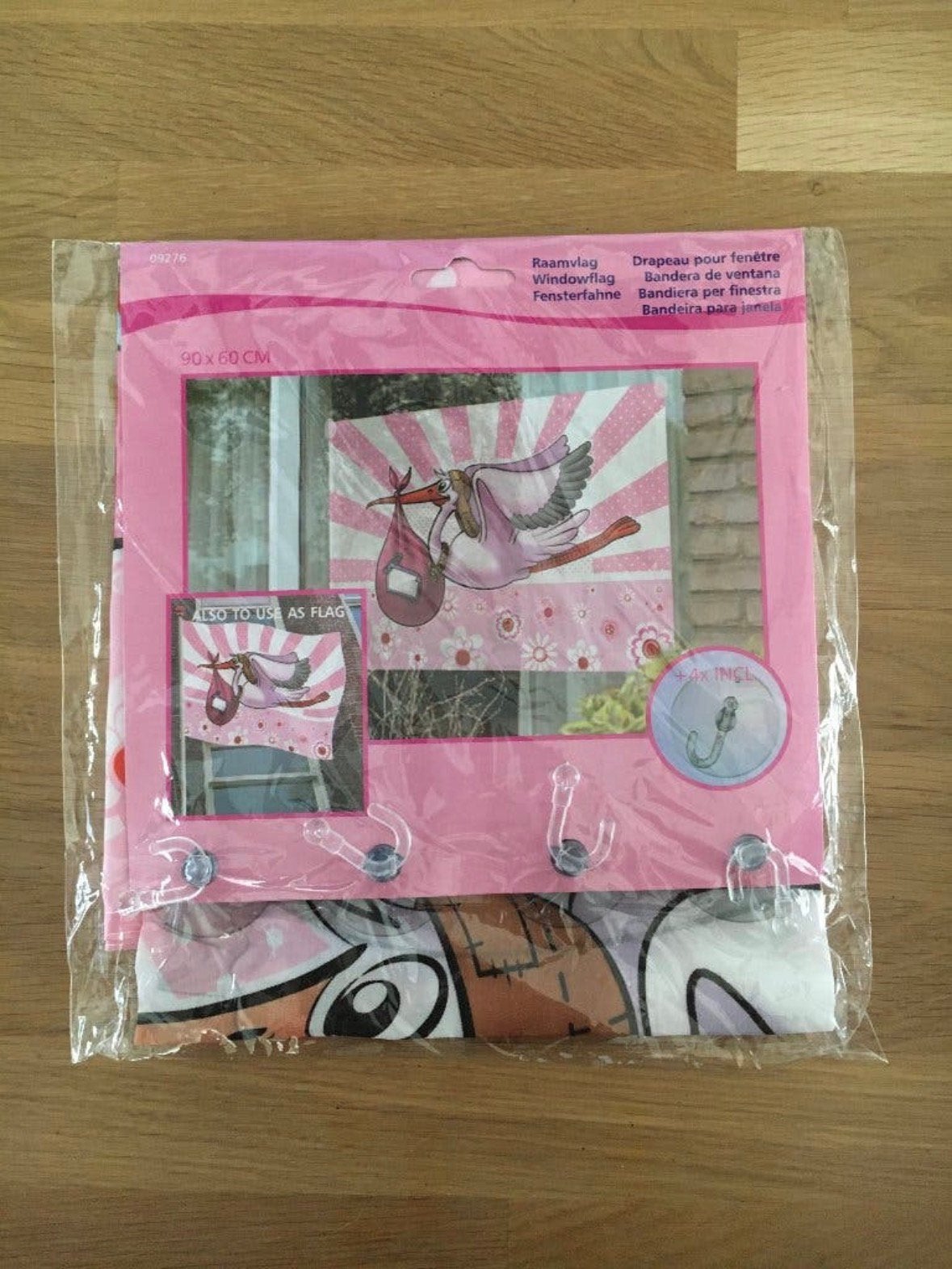 Gevelvlag / raamvlag ooievaar roze | geboorte meisje, Ophalen of Verzenden, Nieuw, Versiering, Geboorte of Huwelijk