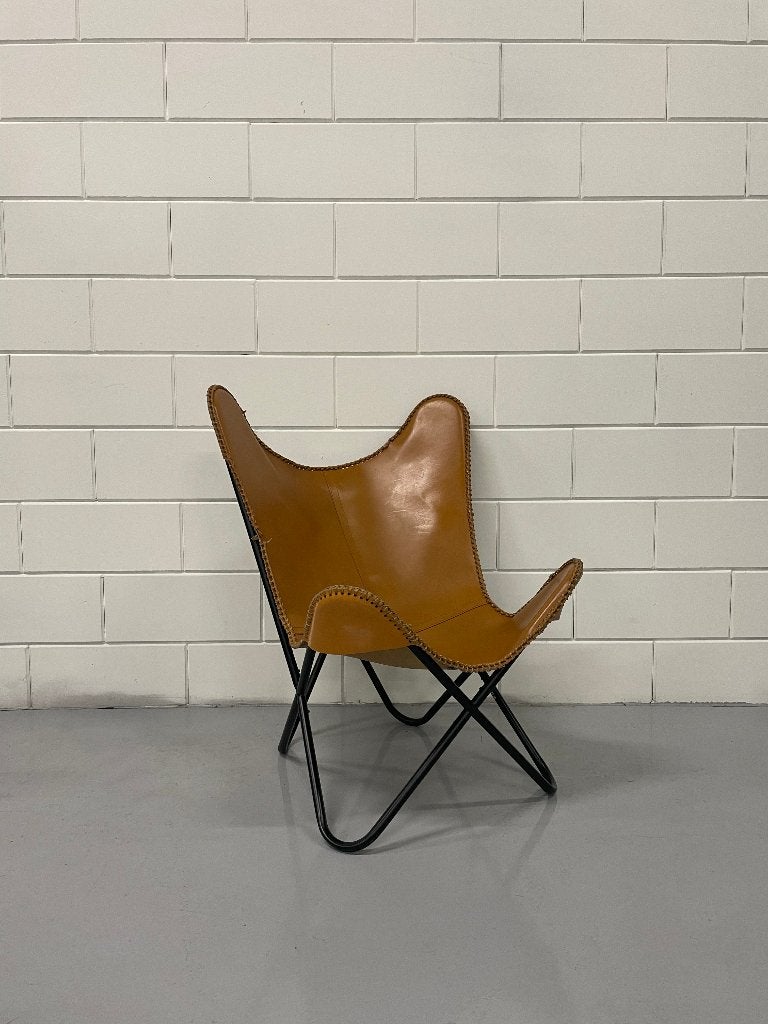 butterfly stoel op metalen frame, Huis en Inrichting, Stoelen, Ophalen, Gebruikt, Zwart, Vintage