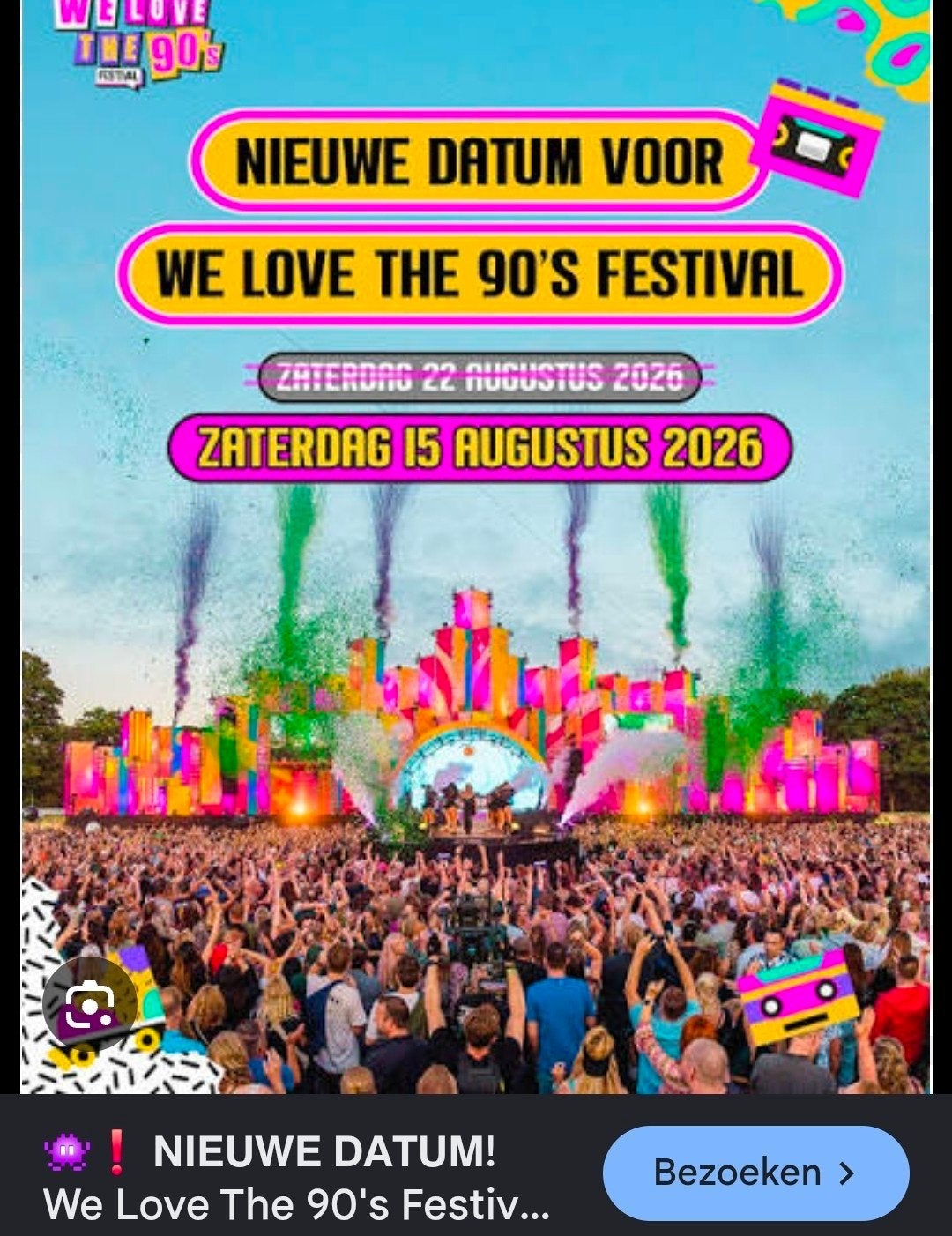2 entree kaarten We Love The 90's!, Tickets en Kaartjes, Evenementen en Festivals, Twee personen