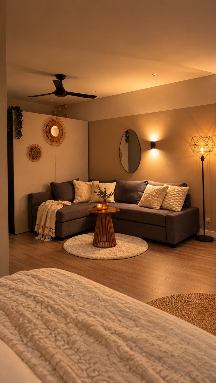 Crèmekleurig rond vloerkleed - 120 cm doorsnede, Ophalen, Rond, Zo goed als nieuw, Crème