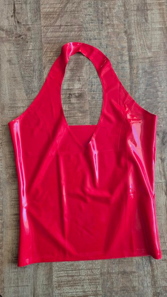 Nieuwe rode latex haltertop - Maat L, Verzenden, Maat 42/44 (L), Nieuw, Zonder mouw