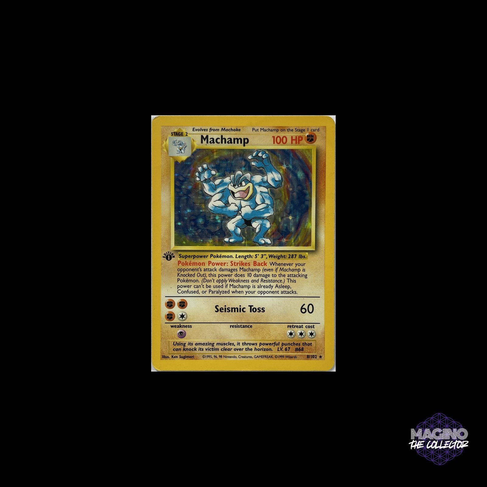 Pokémon Machamp Base Set Holo 1st Edition 8/102 – 1999 | EN, Ophalen of Verzenden, Zo goed als nieuw, Losse kaart, Foil