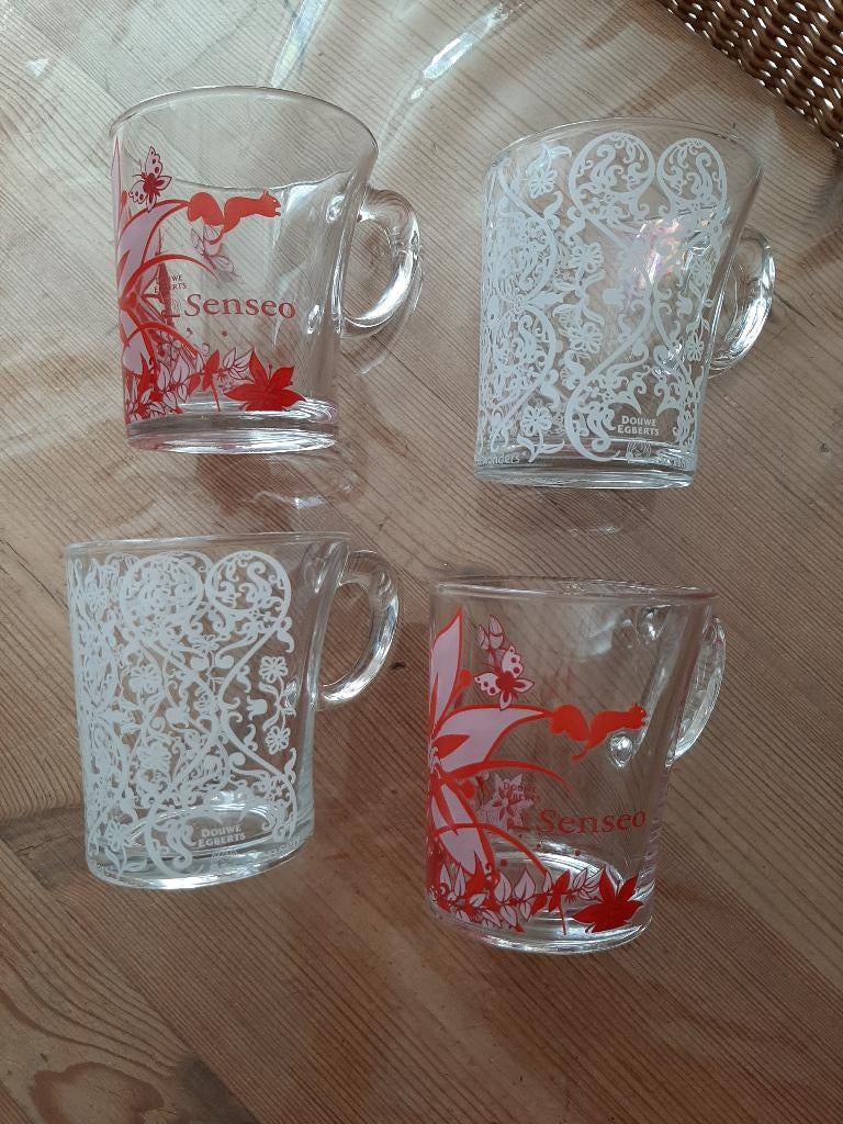 4 DOUWE EGERTS - GLAZEN SENSEO MOKKEN, Huis en Inrichting, Keuken | Servies, Ophalen of Verzenden, Overige stijlen, Kop(pen) en/of Schotel(s)