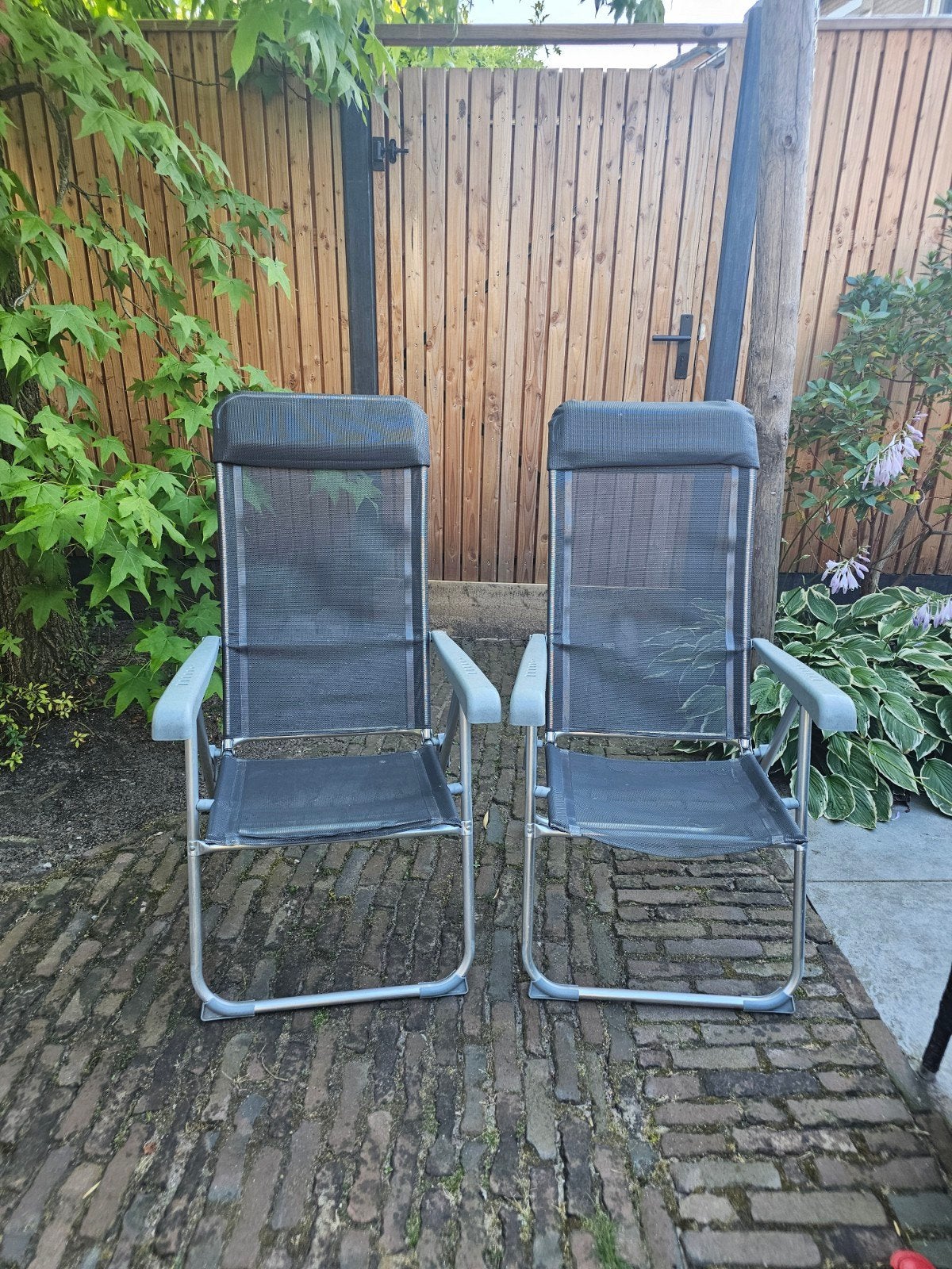 2x Verstelbare Tuinstoelen - Grijs, Ophalen