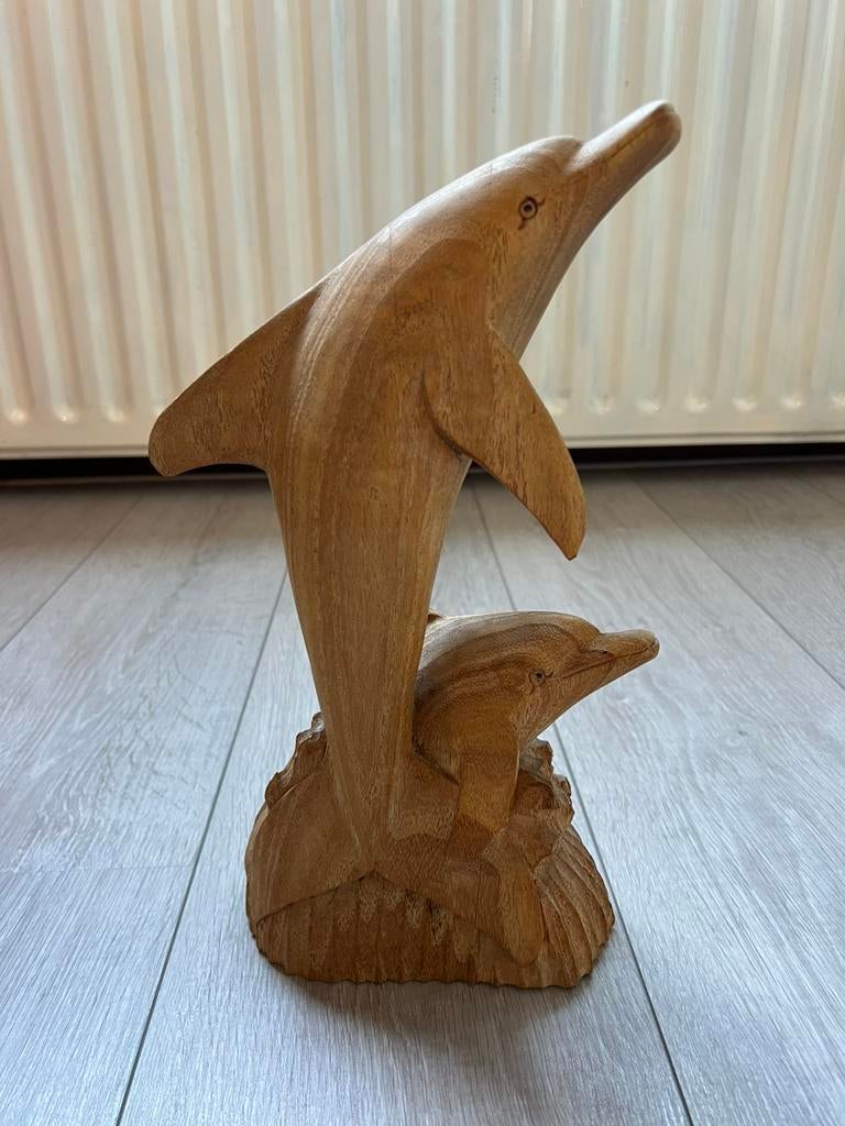 Houten beeld Dolfijn, Ophalen of Verzenden, Zoogdier, 20 - 50 cm, Beeld