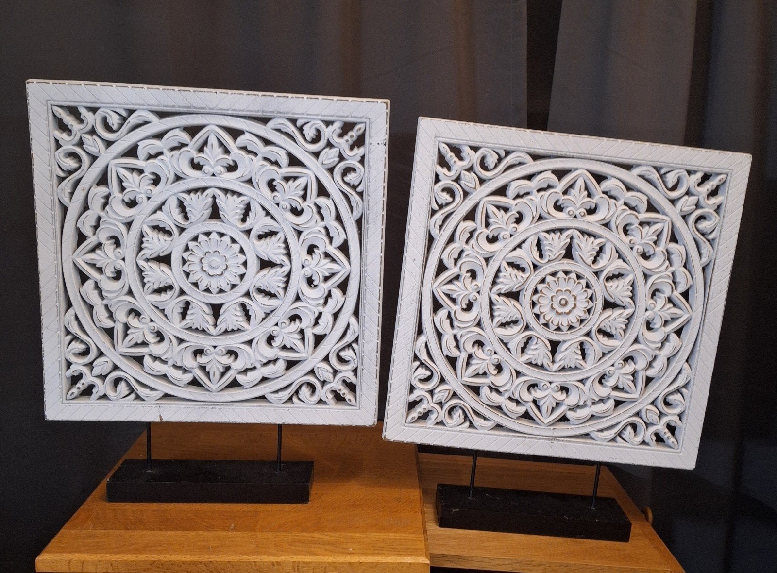 Set van 2 decoratieve wandpanelen - 40x40cm, Gebruikt, Oosters, Hout, Ophalen of Verzenden