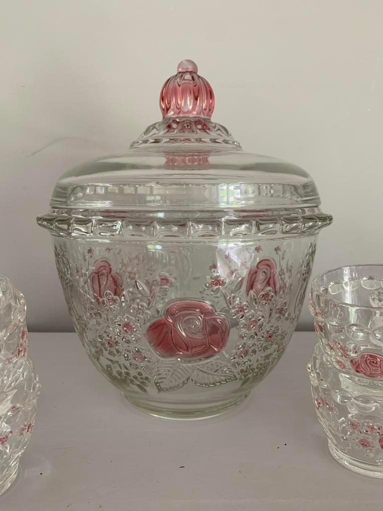 Walther Kristalglas Bowlset met Rozen Decor - Vintage, Ophalen of Verzenden