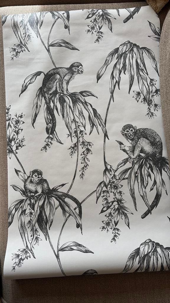Vliesbehang aapjes Super Fresco, Huis en Inrichting, Stoffering | Behang, Ophalen of Verzenden, 10 tot 25 m², Modern- jungle-aapjes