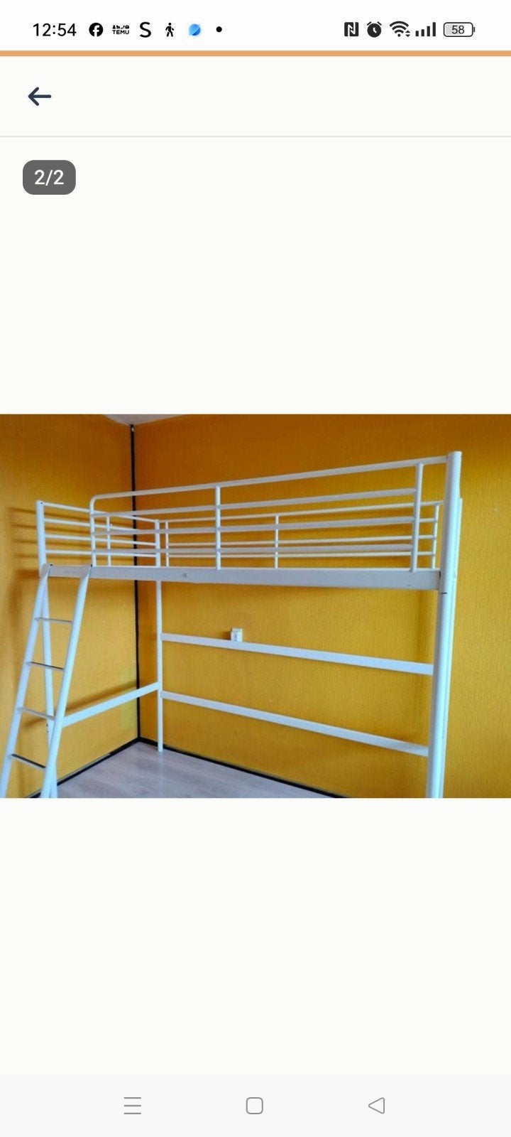 Hoogslaper wit metaal voor kind- ideaal voor kleine kamers, Ophalen, Gebruikt, Eenpersoons, 200 cm