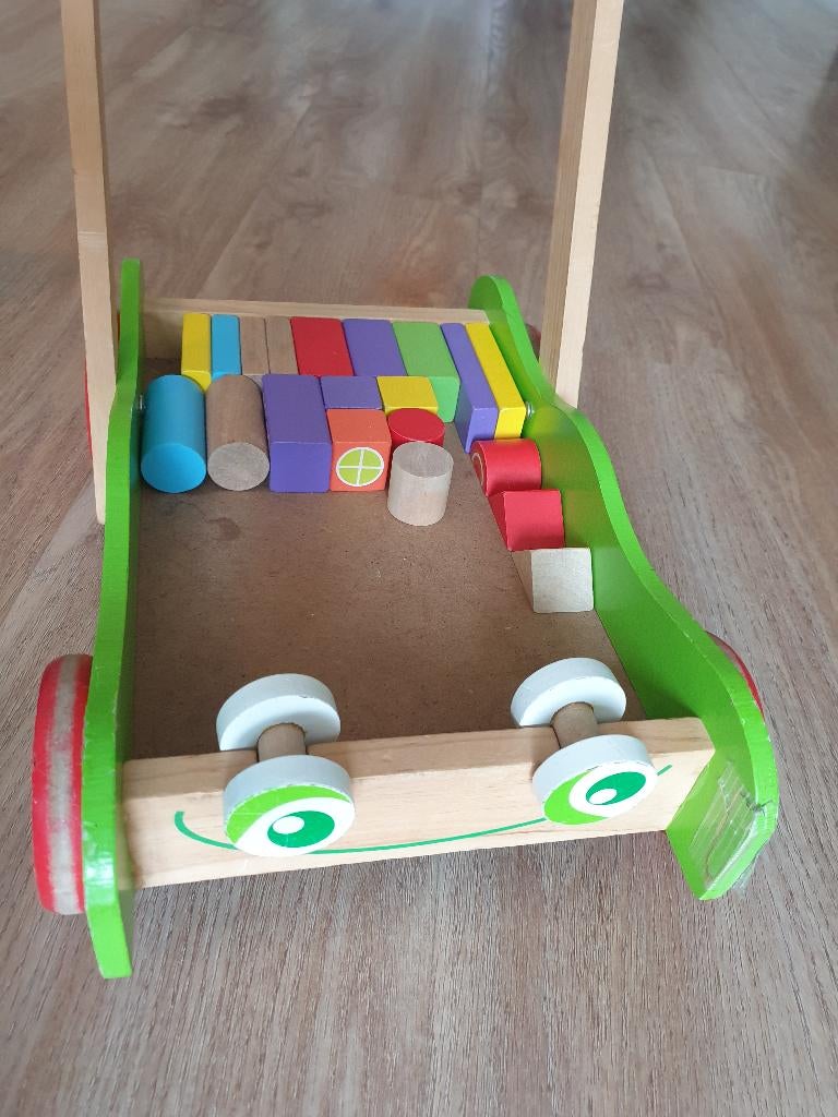 Loopwagen inclusief blokken, Kinderen en Baby's, Speelgoed | Houten speelgoed, Ophalen of Verzenden, Gebruikt, Duw- of Trekspeelgoed
