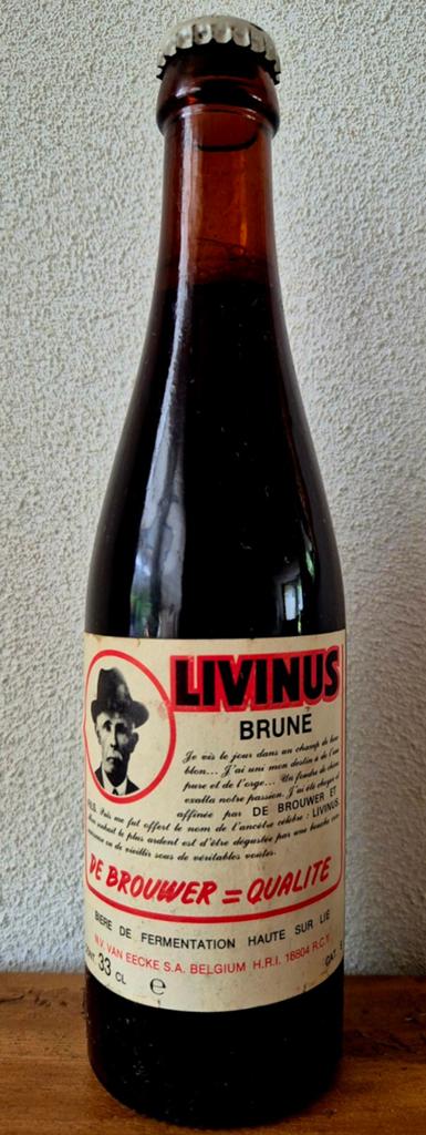 Zeer oude fles LIVINUS brune De Brouwer bier België. Verzam, Ophalen of Verzenden, Zo goed als nieuw, Flesje(s), Overige merken