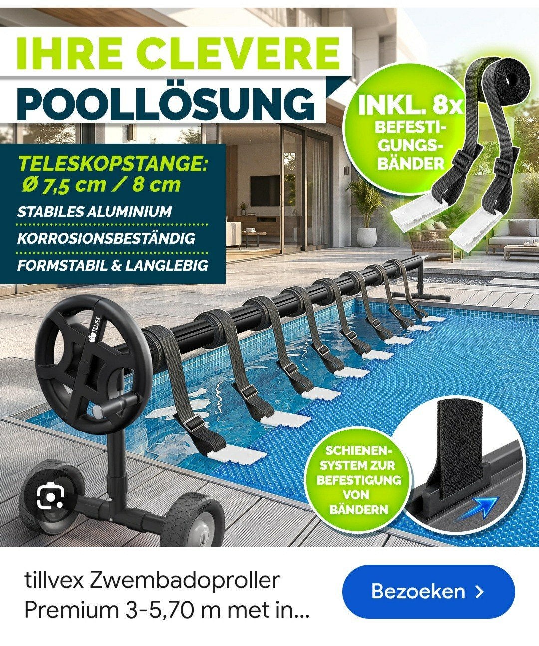 tillvex zwembad zeil oproller premium, Ophalen, Nieuw, Afdekzeil