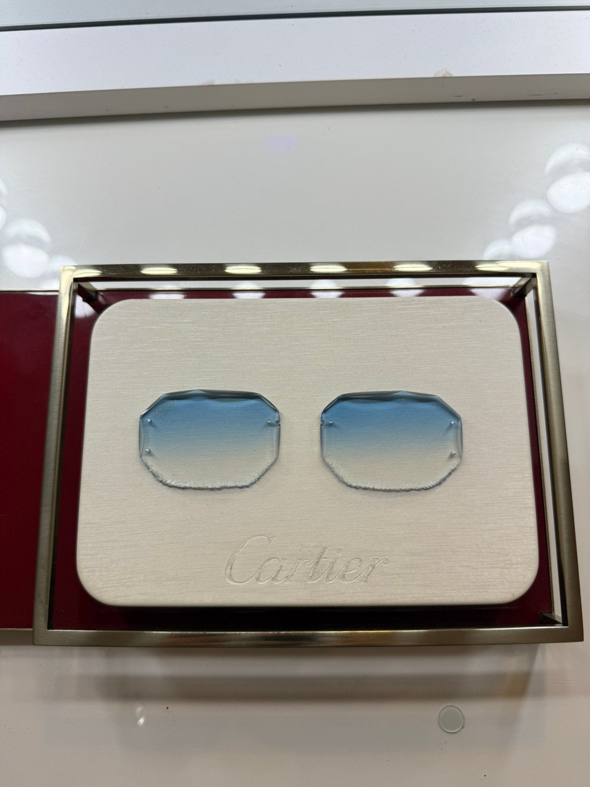Custom cartier piccadilly glazen diamond cut blauw verloop, Overige merken, Zonnebril, Blauw, Nieuw