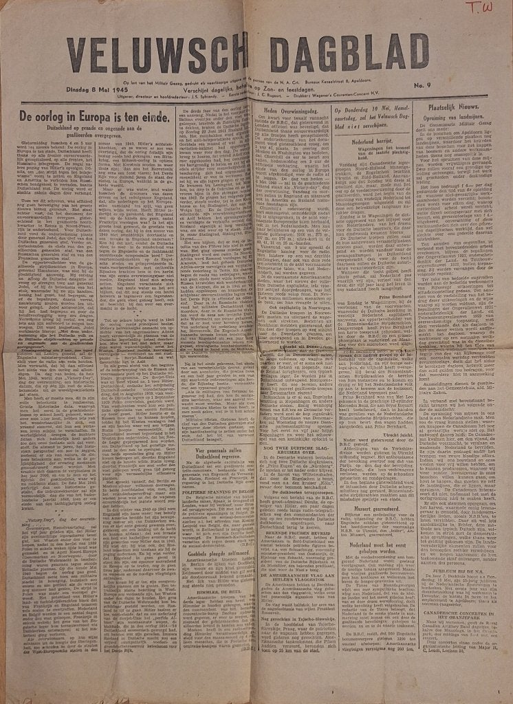 Veluwsch Dagblad 8 mei 1945, Verzamelen, Verzenden, Gebruikt