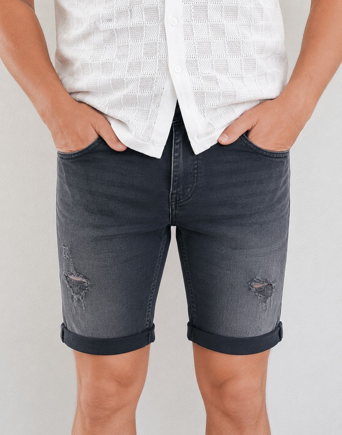Icono Milano grijze stretch spijkerbroek/denim shorts, Zwart, Gedragen, Icono Milano, Verzenden