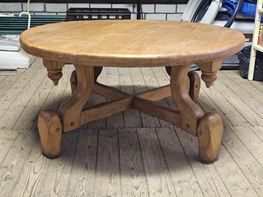 Prachtige massief eiken salontafel, Ophalen, Gebruikt, 100 tot 150 cm, Rond
