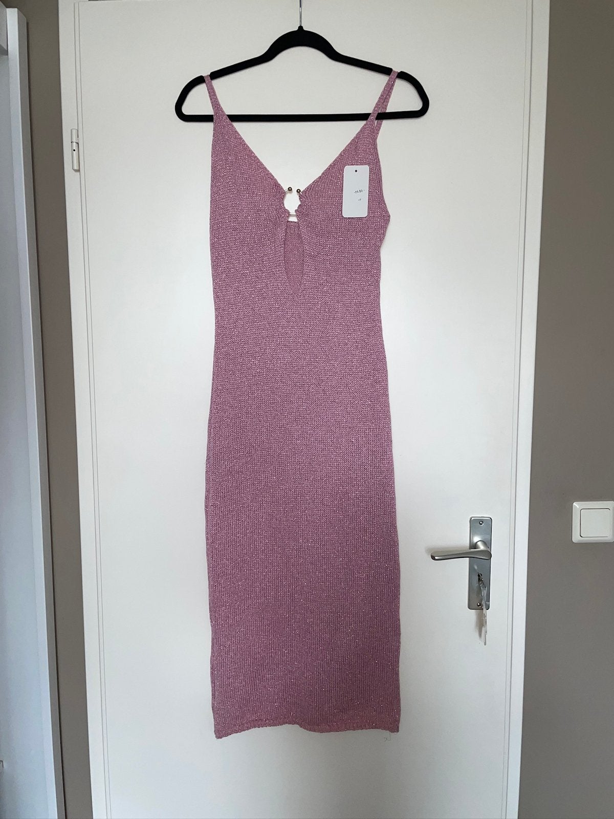 roze gebreide glitter shine zomer jurk dress mt L, Maat 42/44 (L), Ophalen of Verzenden, Zo goed als nieuw, Roze