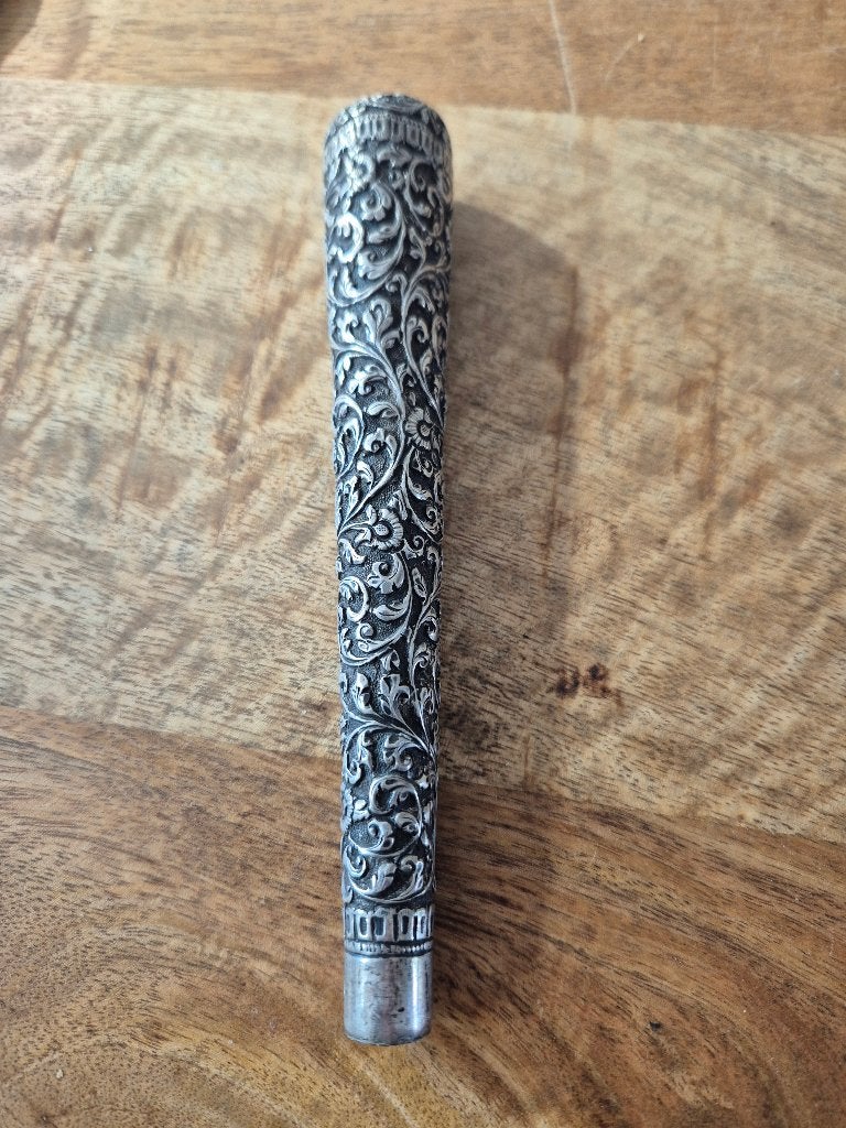 Langwerpige zilveren greep van wandelstok Indië ca 1900, Diversen, Ophalen of Verzenden, Gebruikt