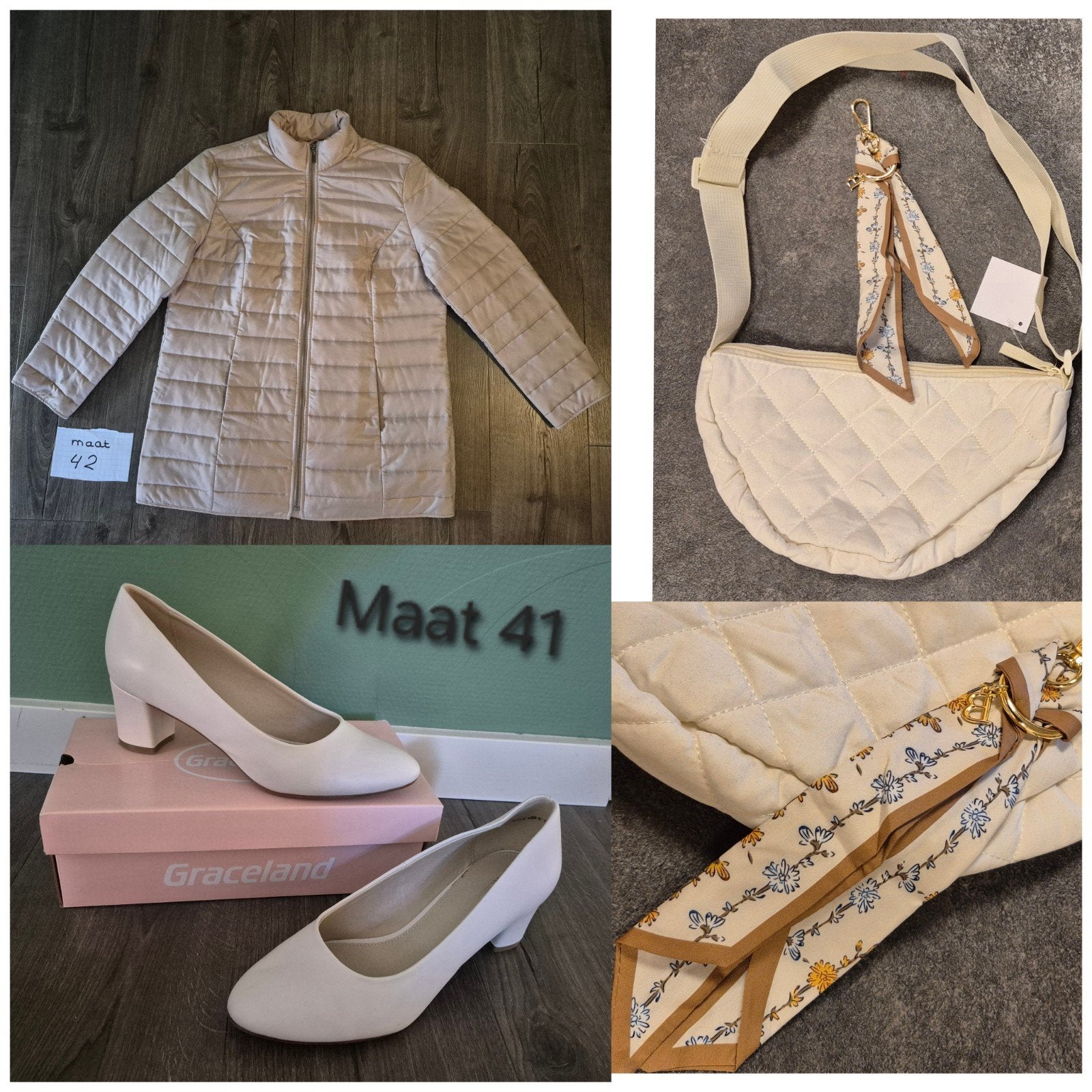 trouwschoenen jas en tas! beige trouwen set, Ophalen of Verzenden, Zo goed als nieuw, Beige, Accessoires