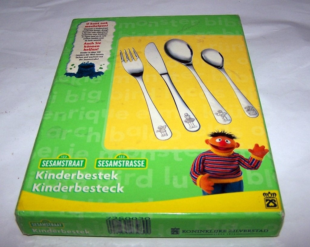 Sesamstraat kinderbestek. Amefa 4-delig. Nieuw in doos., Huis en Inrichting, Keuken | Bestek, Kinderbestek, Bestekset, Nieuw, Ophalen of Verzenden