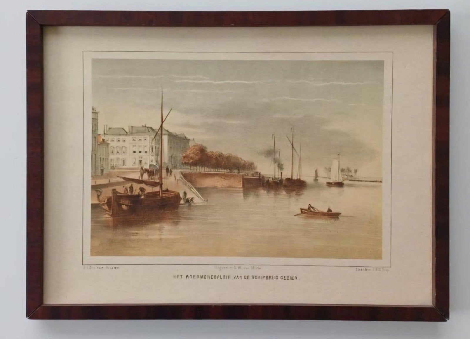 Het Roermondsplein van de Schipbrug Gezien - Litho, Antiek en Kunst, 1800 - 1899, Stadsgezicht, Lithografie, Handgekleurd