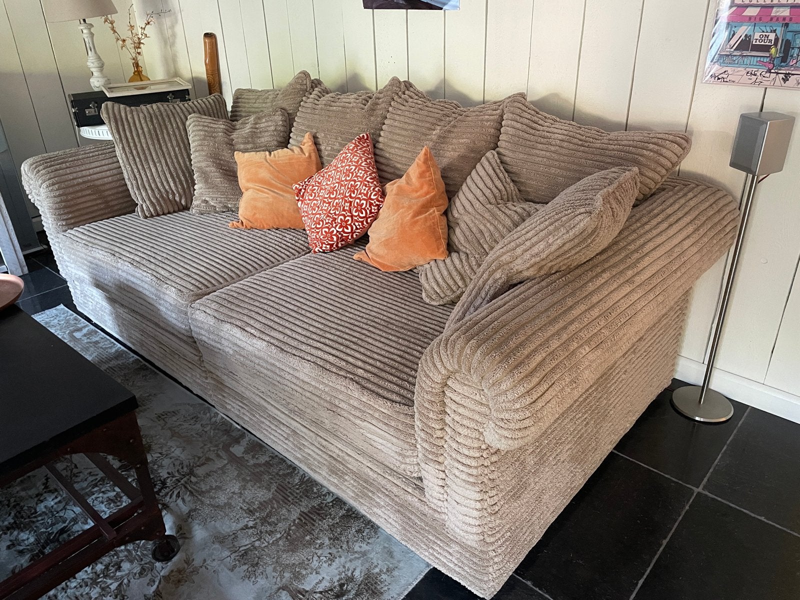 Comfortabele American ribstof bank - veel-zits, Ophalen, Gebruikt, 125 tot 150 cm, Driepersoons