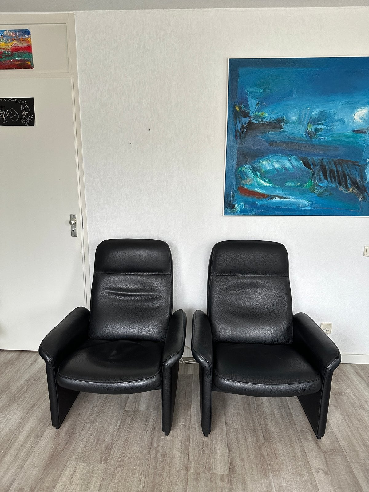 Twee comfortabele sede ds 50 zwarte leren fauteuils, Huis en Inrichting, Fauteuils, Gebruikt, Ophalen of Verzenden, 50 tot 75 cm