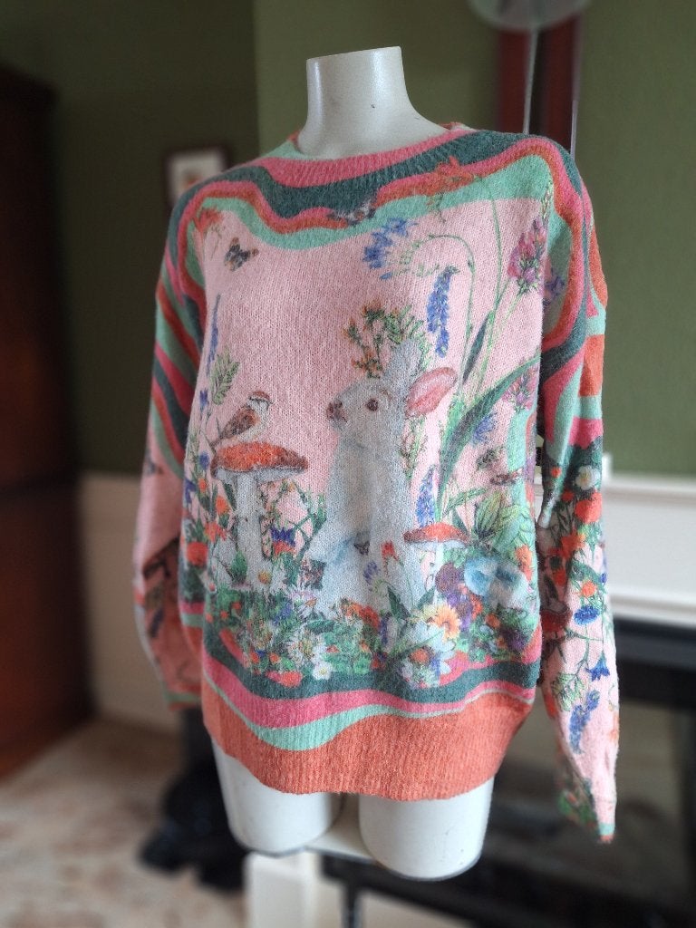Pastelkleur nieuwe trui konijn paddenstoel vogel natuur XXL, Verzenden, Nieuw, Maat 46/48 (XL) of groter, Meerkleurig