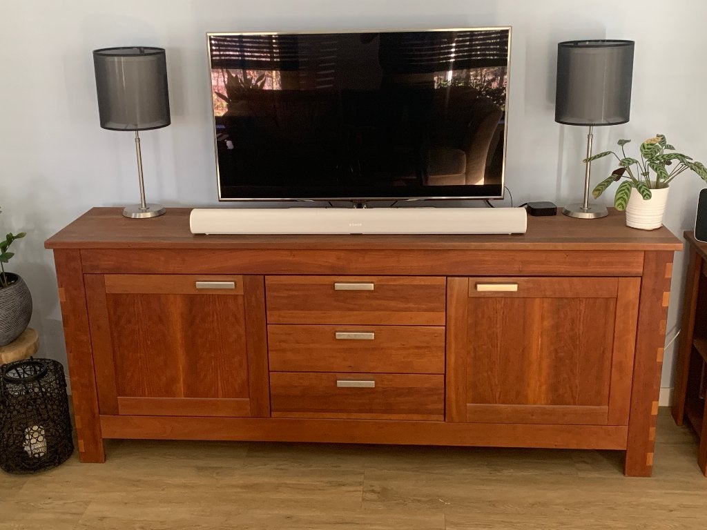 Kersenhouten TV meubel / Dressoir 212x47x88 cm - Geolied, Ophalen, Gebruikt, Met deur(en), 200 cm of meer
