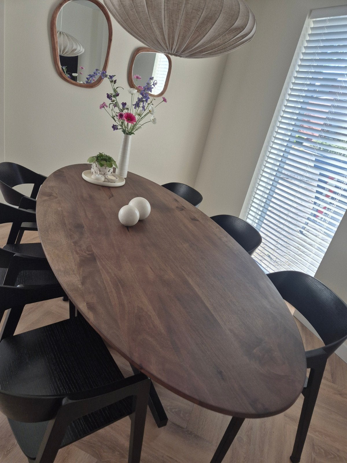 Ovaal mangohout TAFELBLAD Rubio Monocoat Dark Roast walnoot, Ophalen, 50 tot 100 cm, Vijf personen of meer, Ovaal