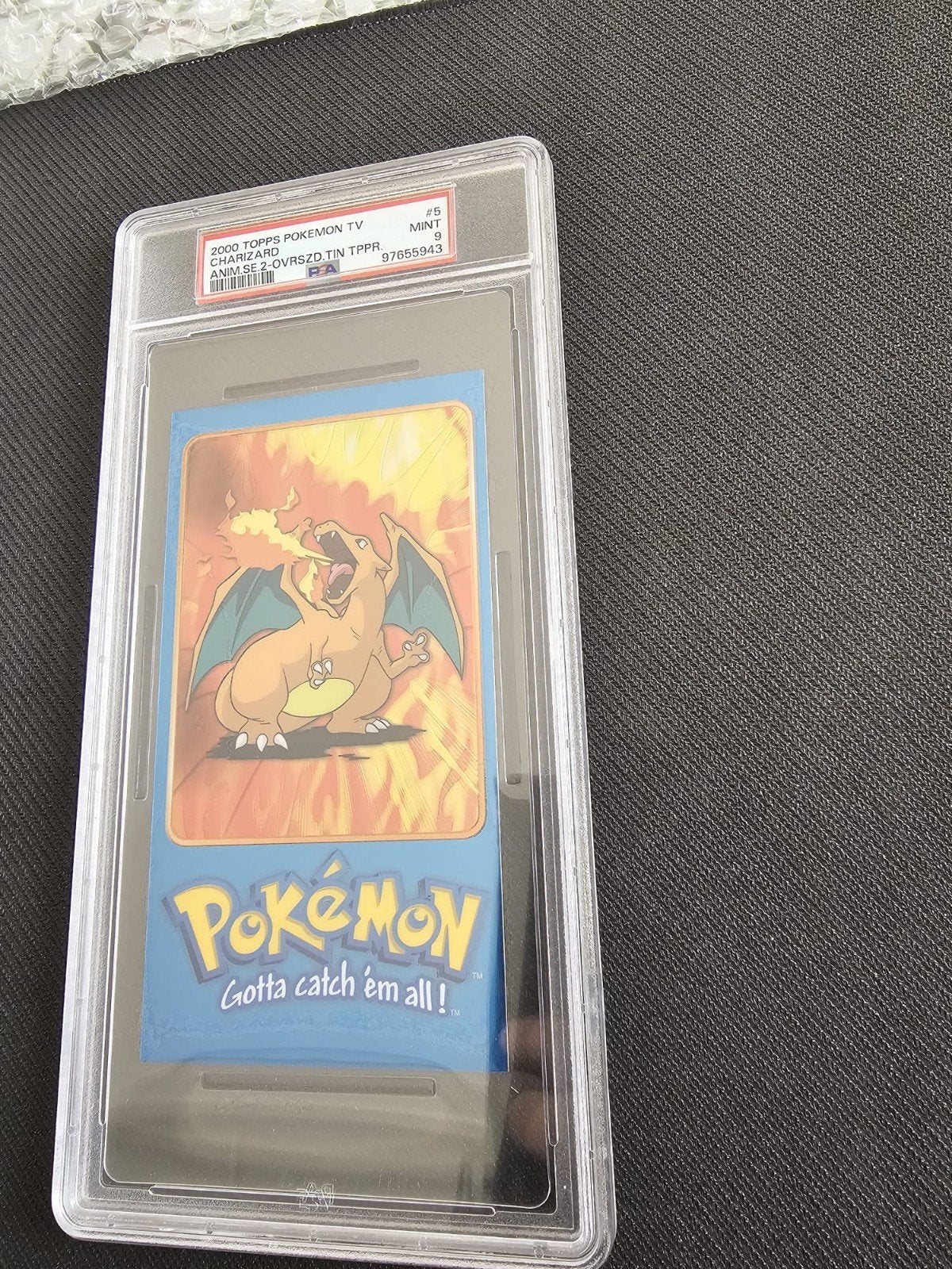 Pokémon Charizard #5 2000 Topps PSA 9 tin topper POP61!, Ophalen of Verzenden, Zo goed als nieuw, Losse kaart, Foil