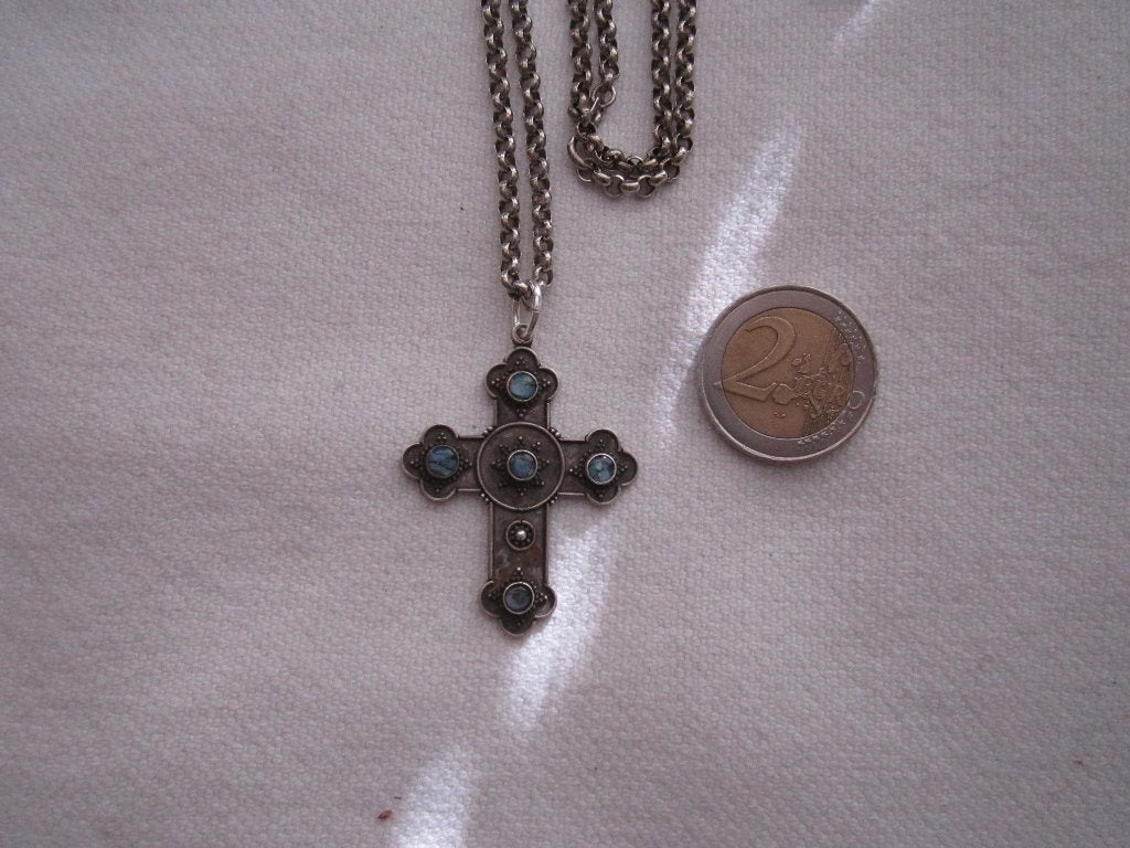 5.   Schitterende oude ketting+kruis, zilver, Sieraden, Tassen en Uiterlijk, Ophalen, Zilver, Ketting