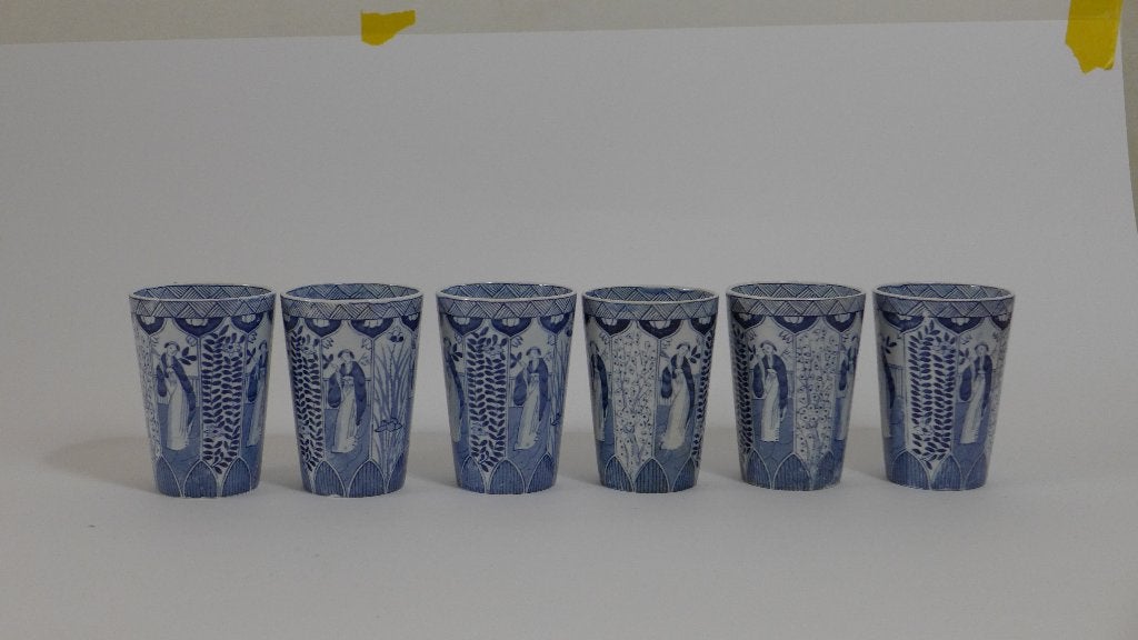 Antieke bekers Petrus Regout decor Lange Lijs, Antiek en Kunst, Ophalen of Verzenden