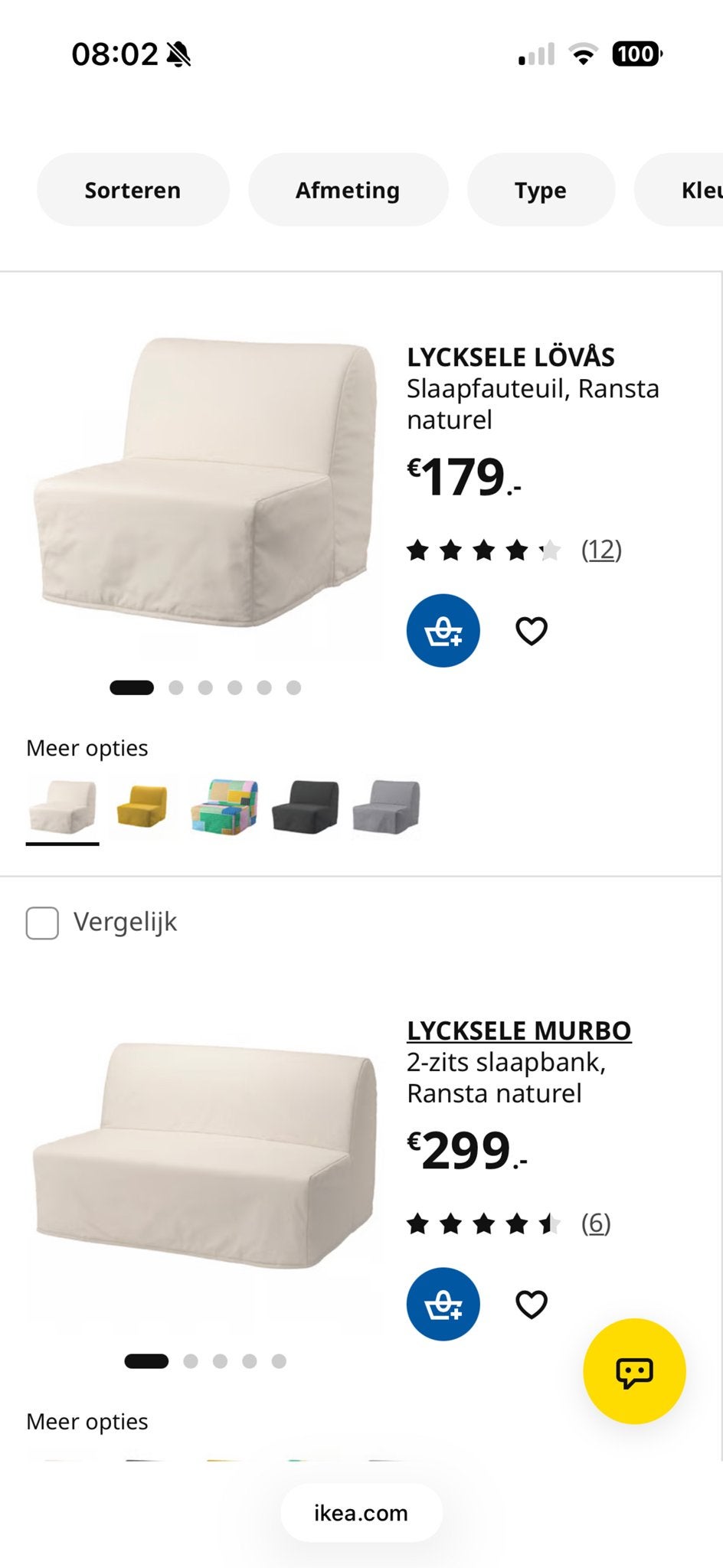 IKEA LYCKSELE MURBO 2-zits slaapbank, Ransta naturel, Ophalen, Gebruikt, 150 tot 200 cm, Tweepersoons